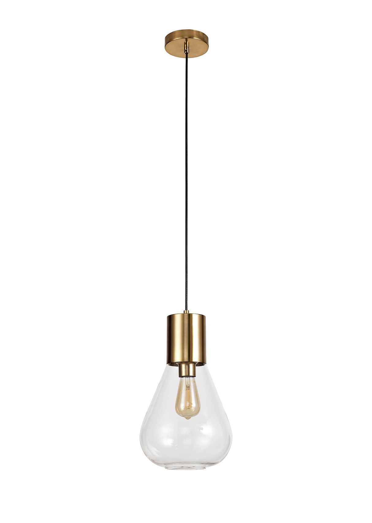 OLE3318 Olean Narrow Pendant 1 Light in a Ancient Brass/Clear Finish