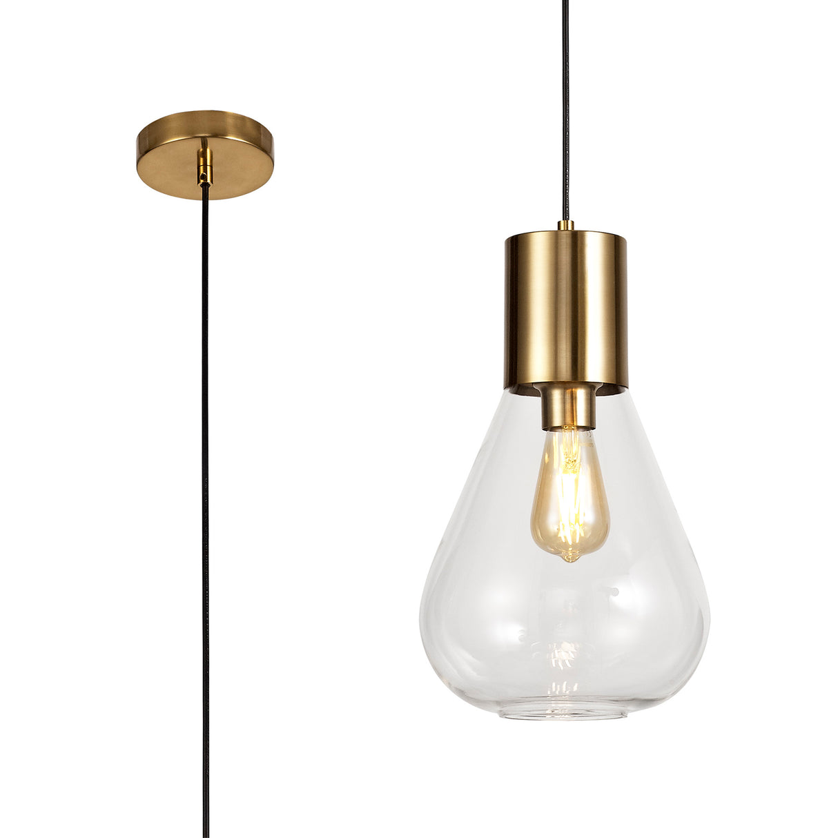 OLE3318 Olean Narrow Pendant 1 Light in a Ancient Brass/Clear Finish