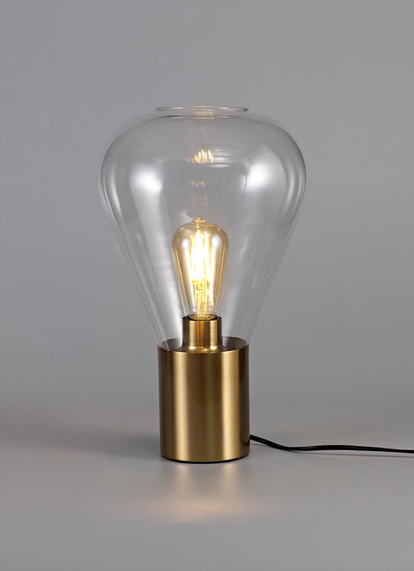 OLE5318 Oleon 38cm Table Lamp 1 Light in a Ancient Brass/Clear Finish