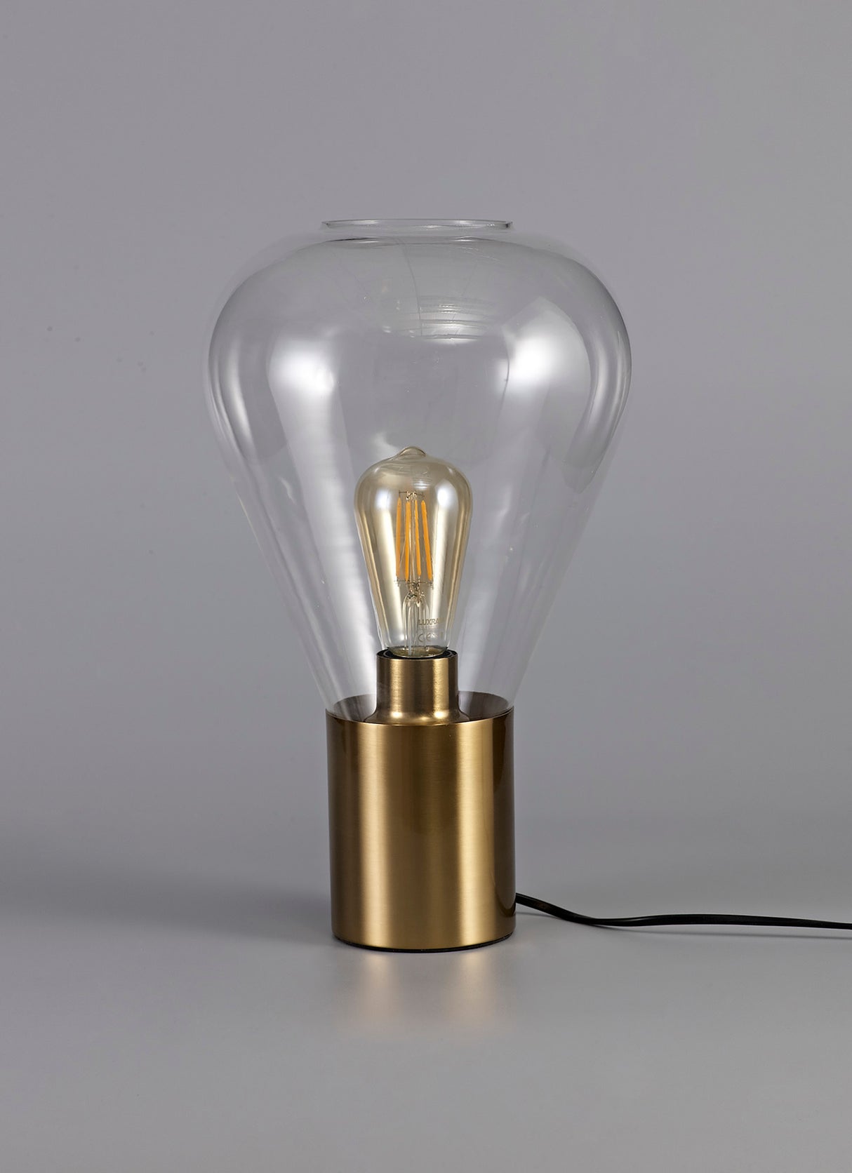 OLE5318 Oleon 38cm Table Lamp 1 Light in a Ancient Brass/Clear Finish