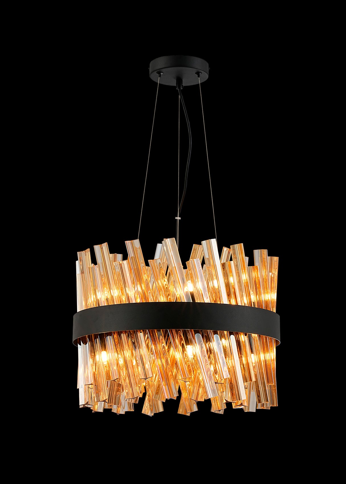 ORI8949BL_AM Orion 10 Light Ceiling Pendant Satin Black_Amber