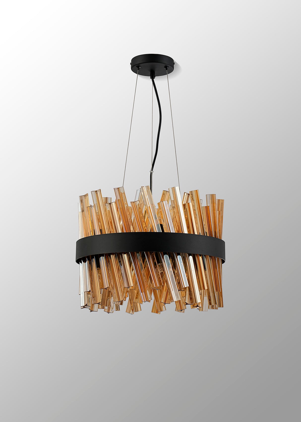 ORI8949BL_AM Orion 10 Light Ceiling Pendant Satin Black_Amber