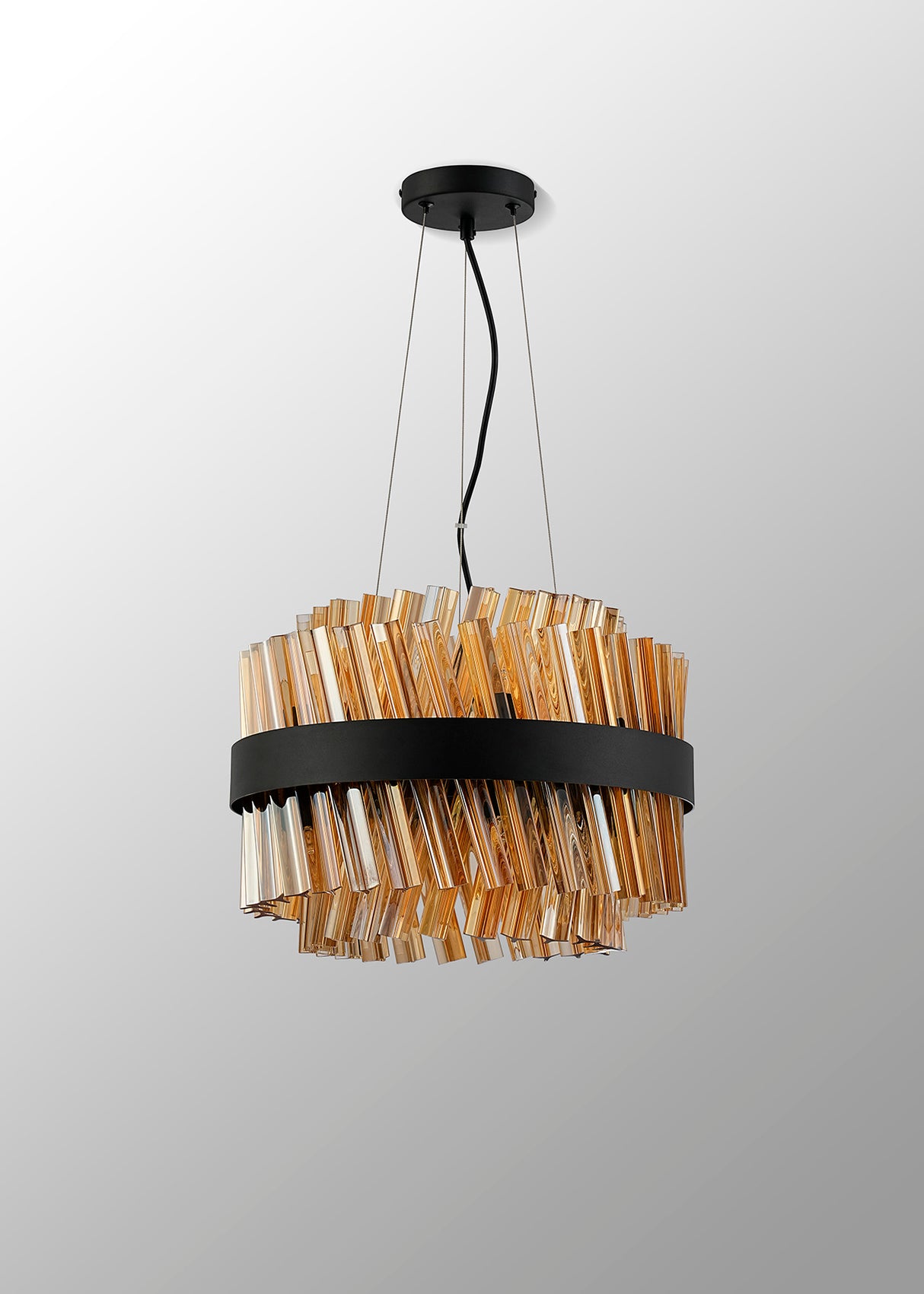 ORI8949BL_AM Orion 10 Light Ceiling Pendant Satin Black_Amber