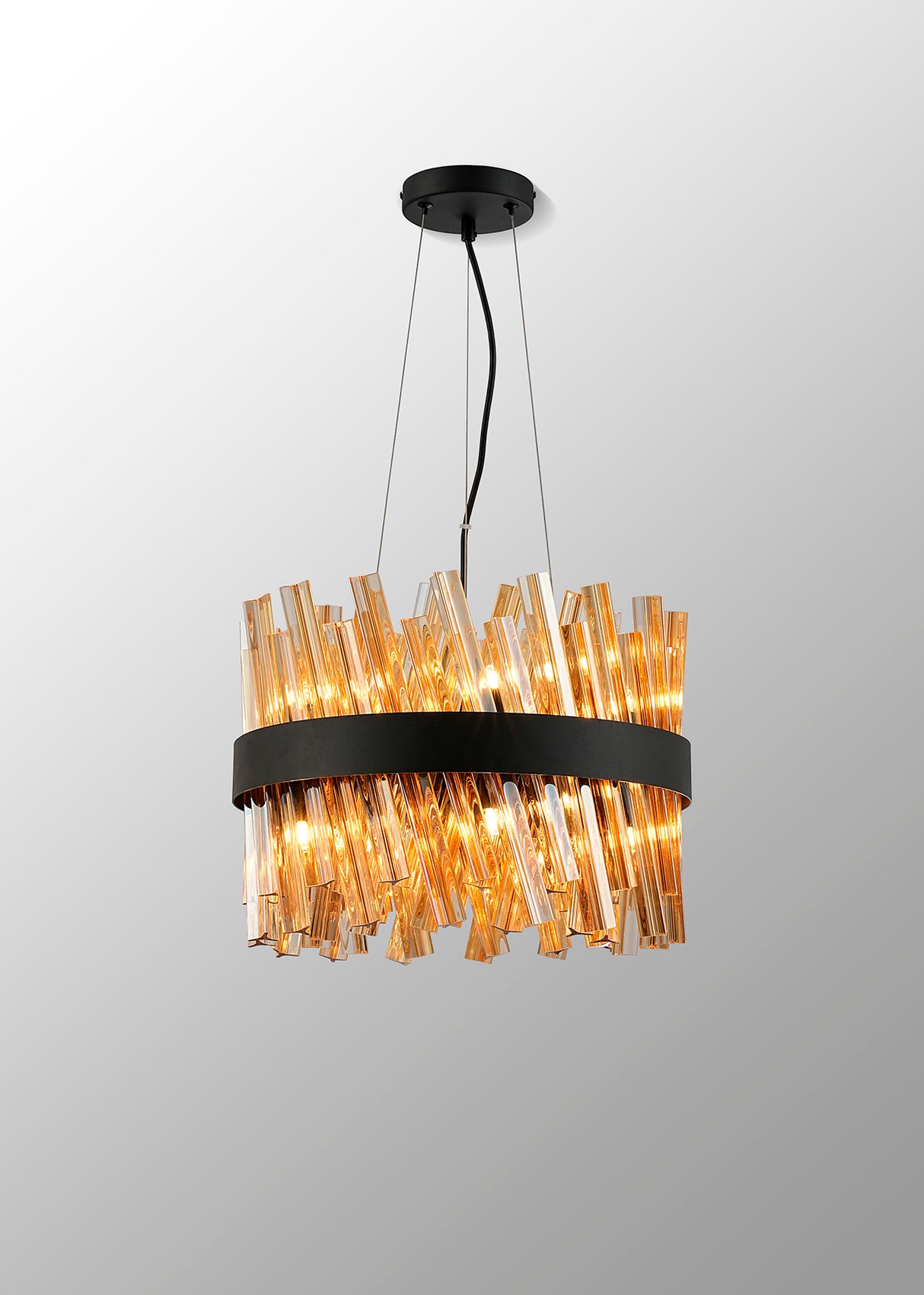 ORI8949BL_AM Orion 10 Light Ceiling Pendant Satin Black_Amber