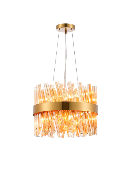 ORI8949BR_AM Orion 10 Light Ceiling Pendant Brass_Amber