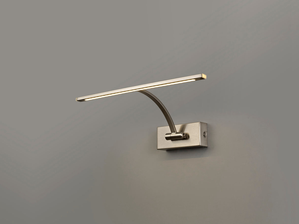 PIN2387 Pincoya Small 1 Arm Wall Lamp/Picture Light 6W LED in a Satin Nickel/Frosted Finish