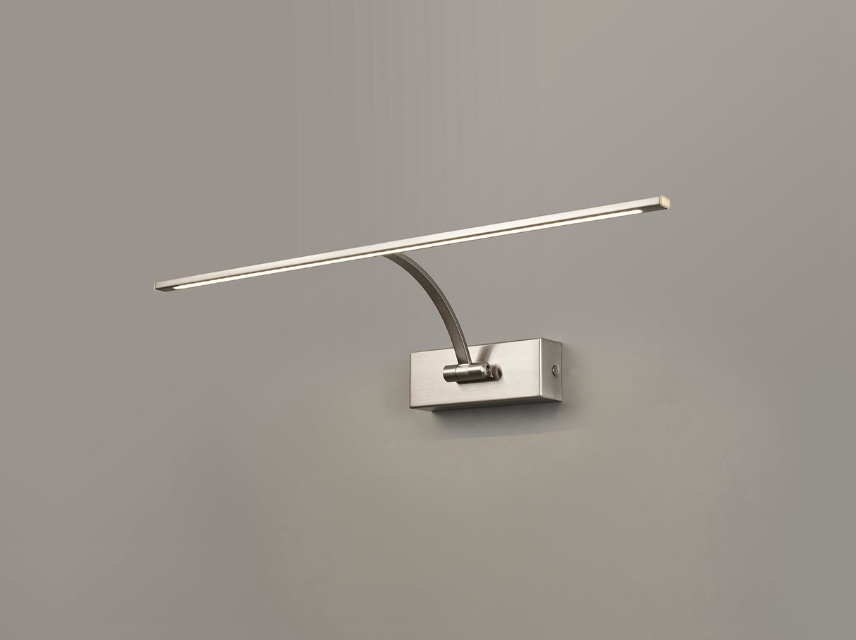 PIN3387 Pincoya Large 1 Arm Wall Lamp/Picture Light 10W LED in a Satin Nickel/Frosted Finish