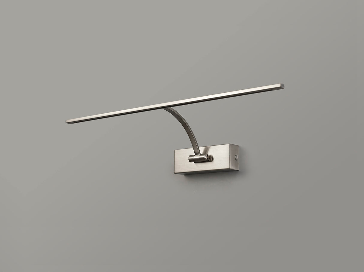 PIN3387 Pincoya Large 1 Arm Wall Lamp/Picture Light 10W LED in a Satin Nickel/Frosted Finish