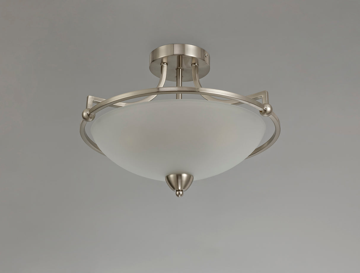 POL2577 Polaris Semi-Flush Ceiling 3 Light in a Satin Nickel/Frosted White Finish