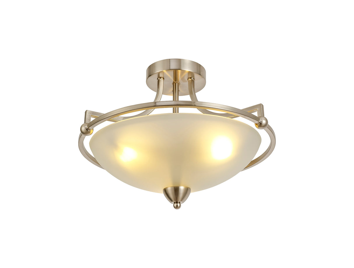 POL2577 Polaris Semi-Flush Ceiling 3 Light in a Satin Nickel/Frosted White Finish