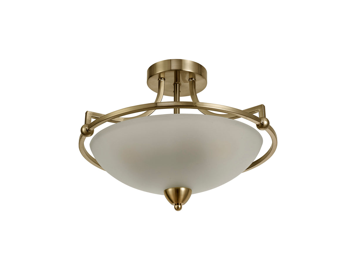 POL3577 Polaris Semi-Flush Ceiling 3 Light in a Antique Brass/Frosted White Finish