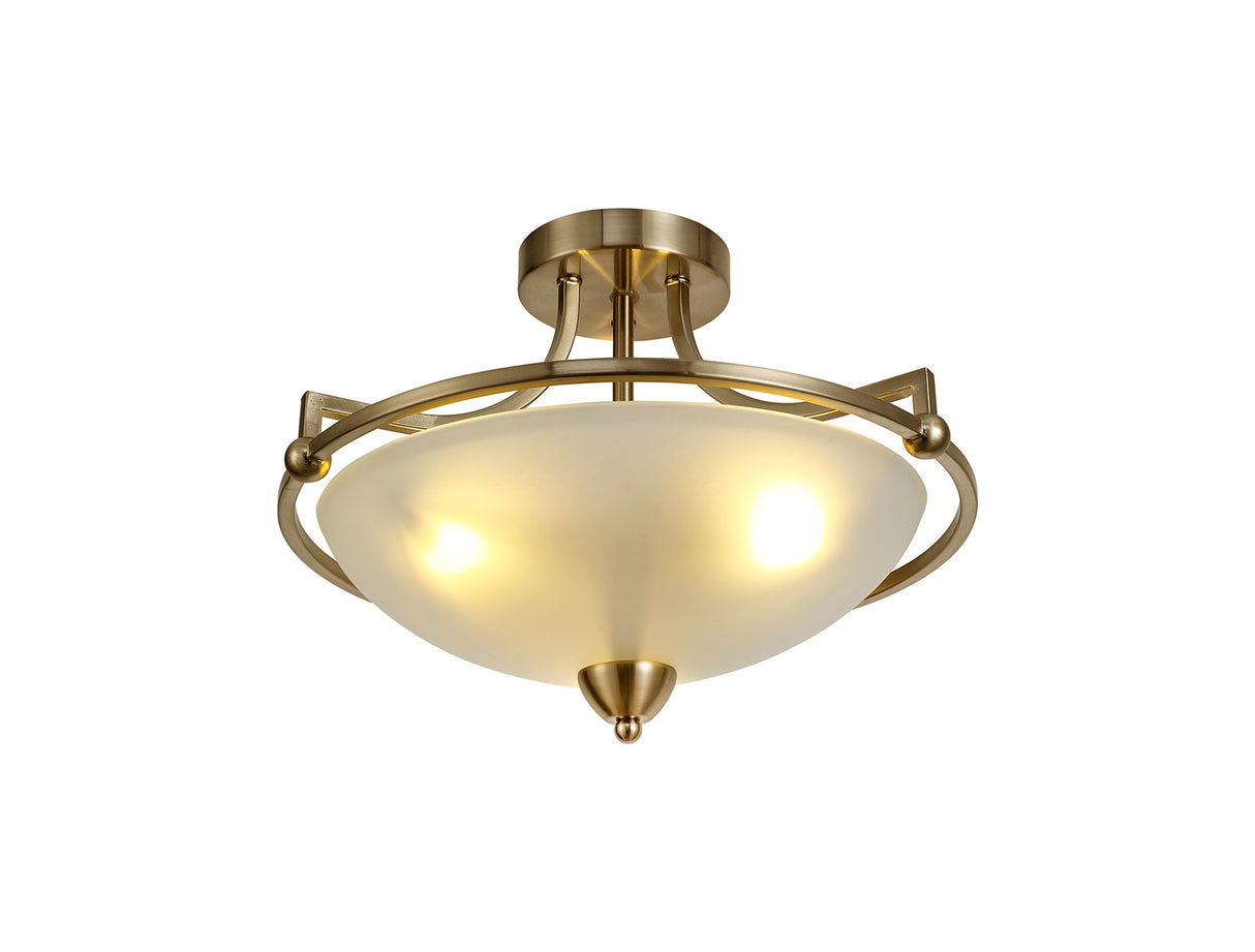 POL3577 Polaris Semi-Flush Ceiling 3 Light in a Antique Brass/Frosted White Finish