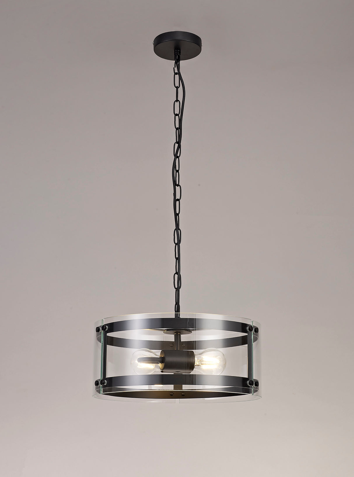 PRO0017 Propus Pendant 2 Light in a Matt Black/Clear Finish