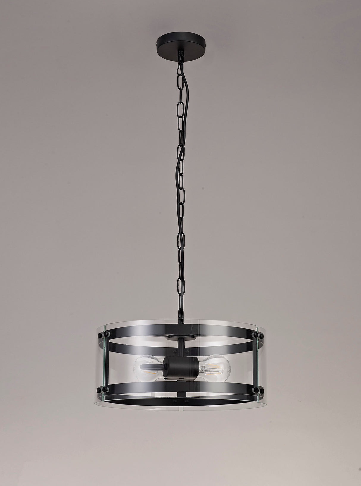 PRO0017 Propus Pendant 2 Light in a Matt Black/Clear Finish