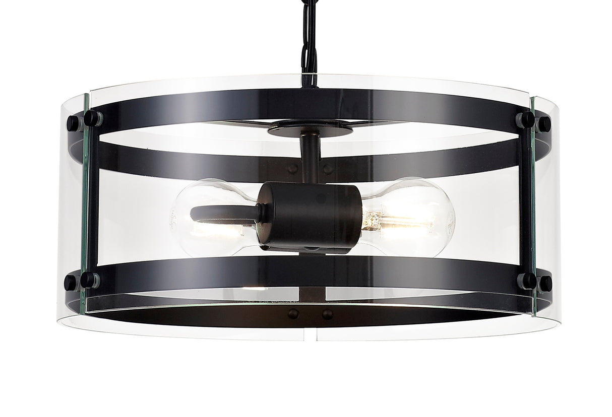 PRO0017 Propus Pendant 2 Light in a Matt Black/Clear Finish