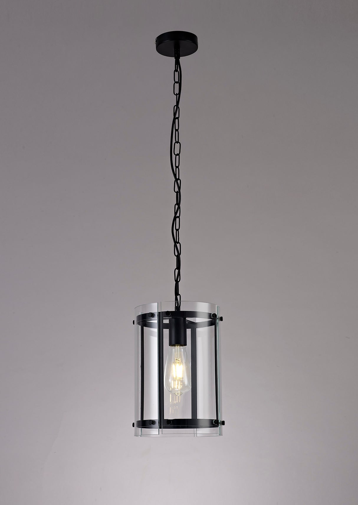 PRO7017 Propus Pendant 1 Light in a Matt Black/Clear Finish