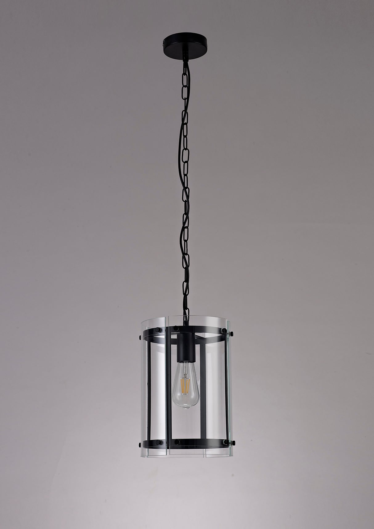 PRO7017 Propus Pendant 1 Light in a Matt Black/Clear Finish