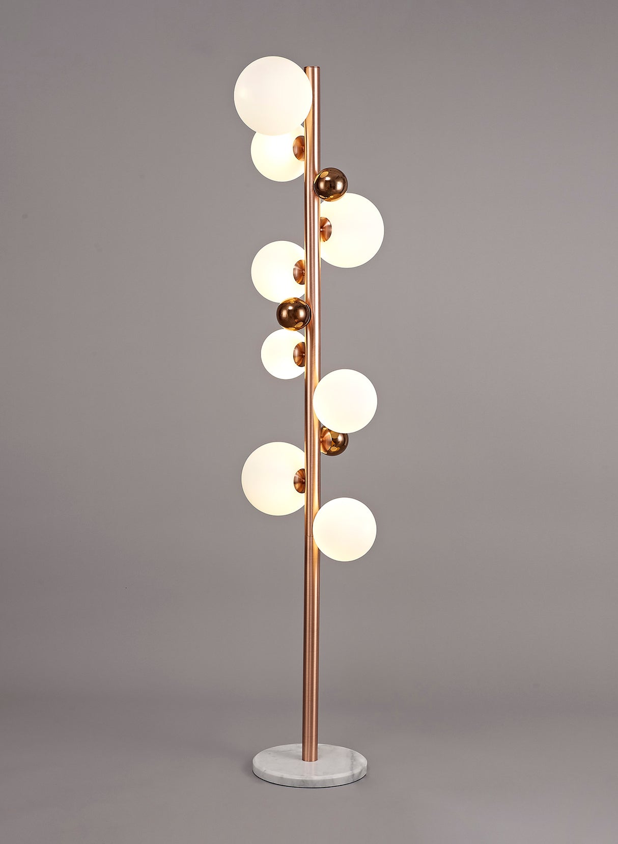 REG2667 Regor 170cm Floor Lamp 8 LIght in a Antique Copper/Opal/Copper Finish