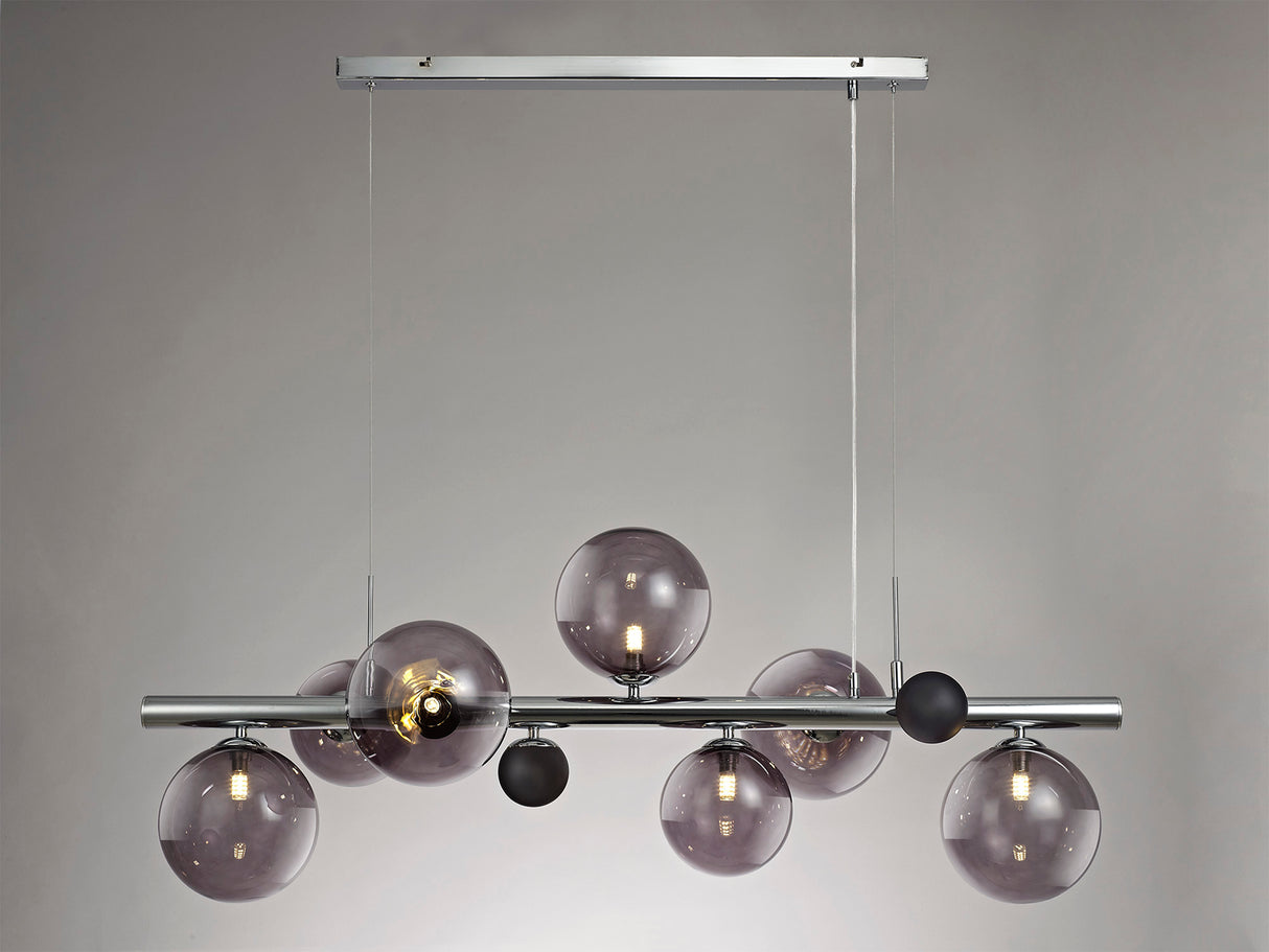 REG3037 Regor Pendant 7 Light in a Chrome/Smoked/Black Finish