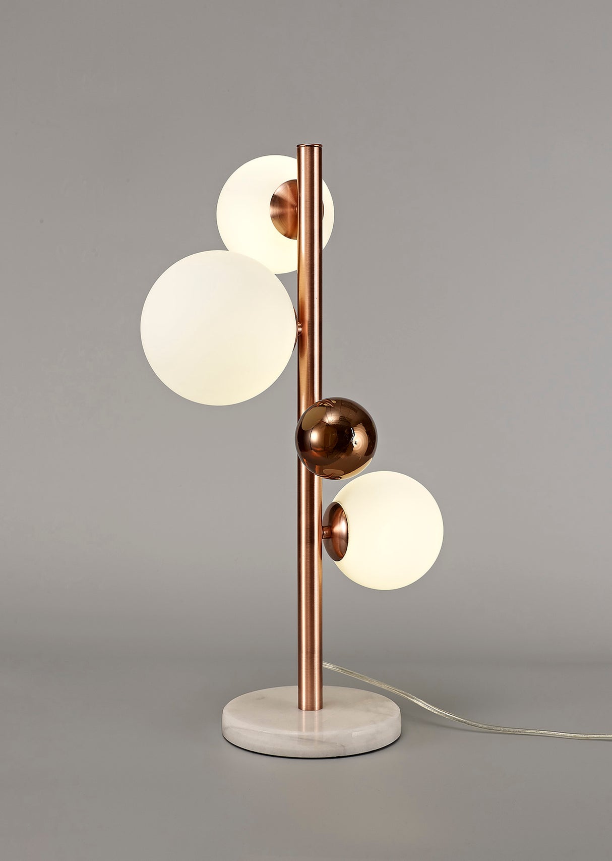 REG3667 Regor 60cm Table Lamp 3 Light in a Antique Copper/Opal/Copper Finish