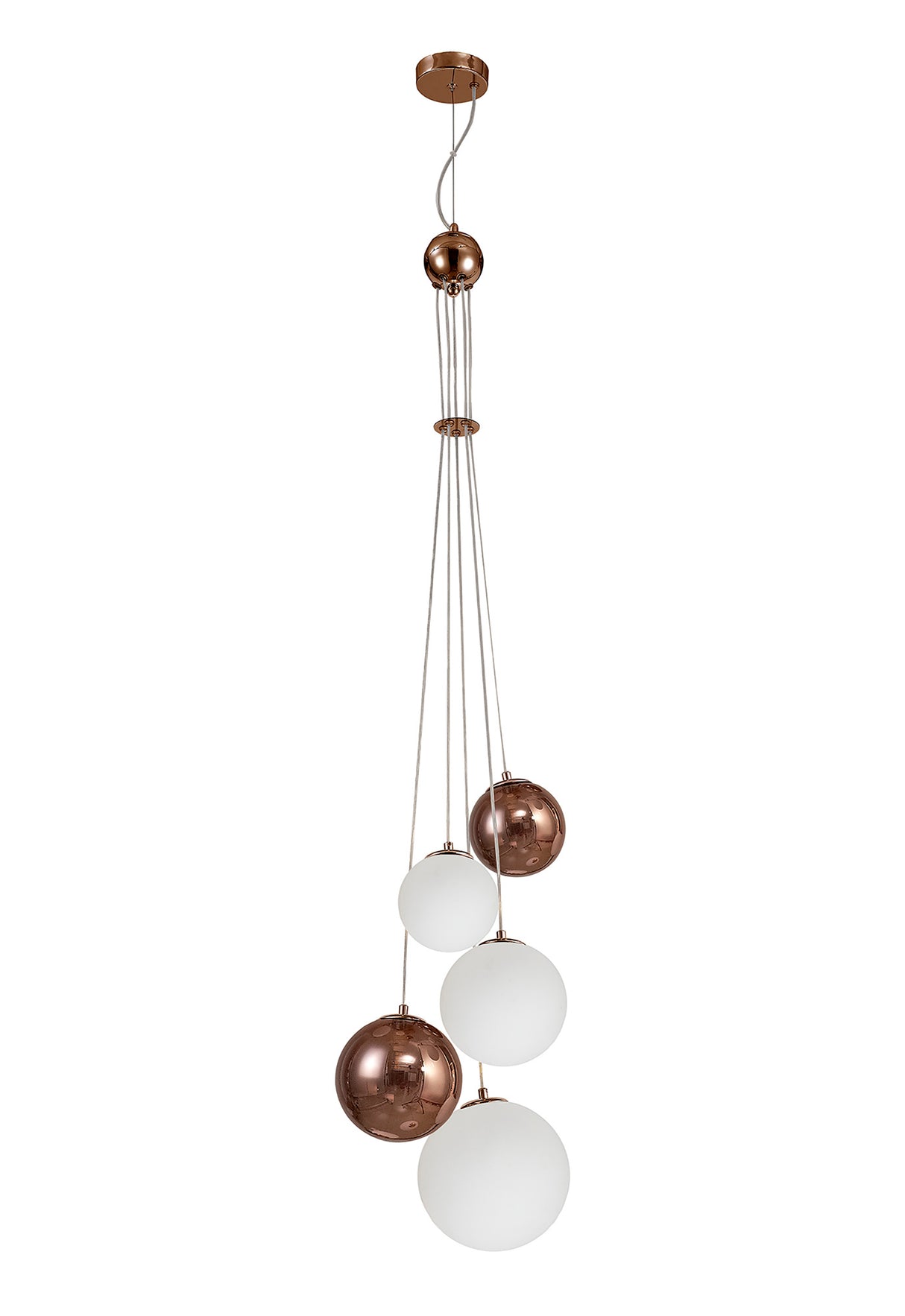 REG6667 Regor Pendant 5 Light in a Antique Copper/Opal/Copper Finish