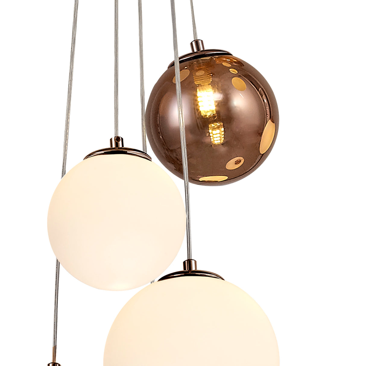 REG6667 Regor Pendant 5 Light in a Antique Copper/Opal/Copper Finish