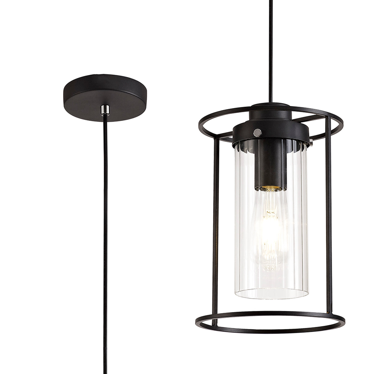 REV5857 Revati Pendant 1 Light in a Black/Clear Finish