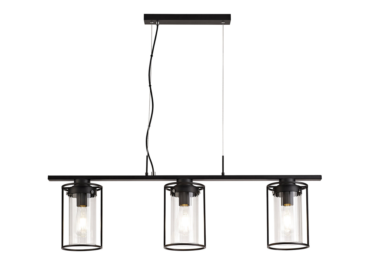 REV6857 Revati Linear Pendant 3 Light in a Black/Clear Finish