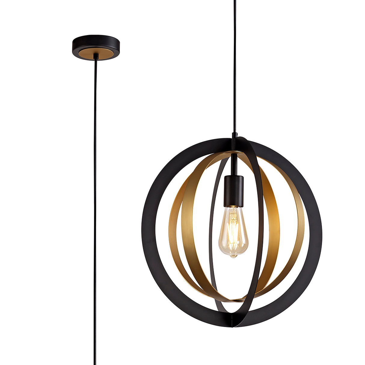 RIG2287 Rigel Pendant 1 Light in a Black/Satin Gold Finish