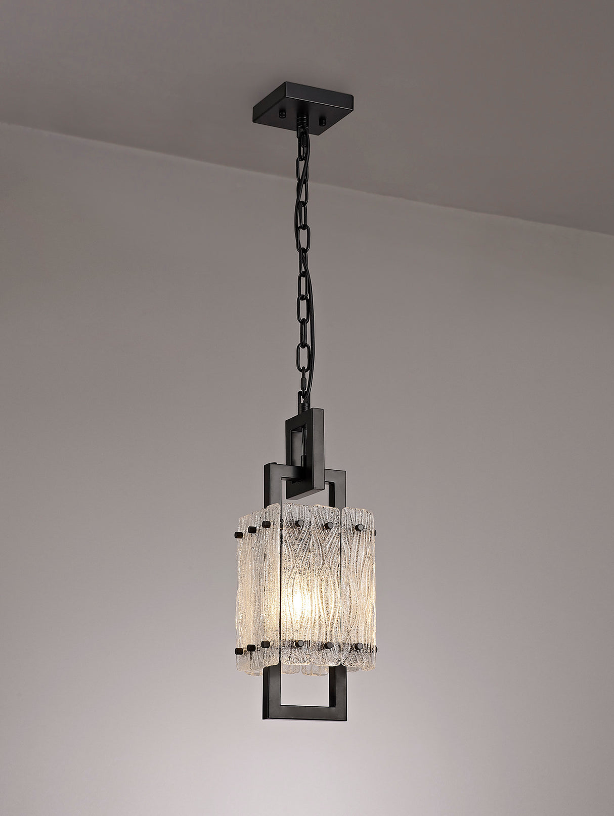 SAR3867 Sarin Small Square Pendant 1 Light in a Matt Black/Crystal Sand Artistic Finish