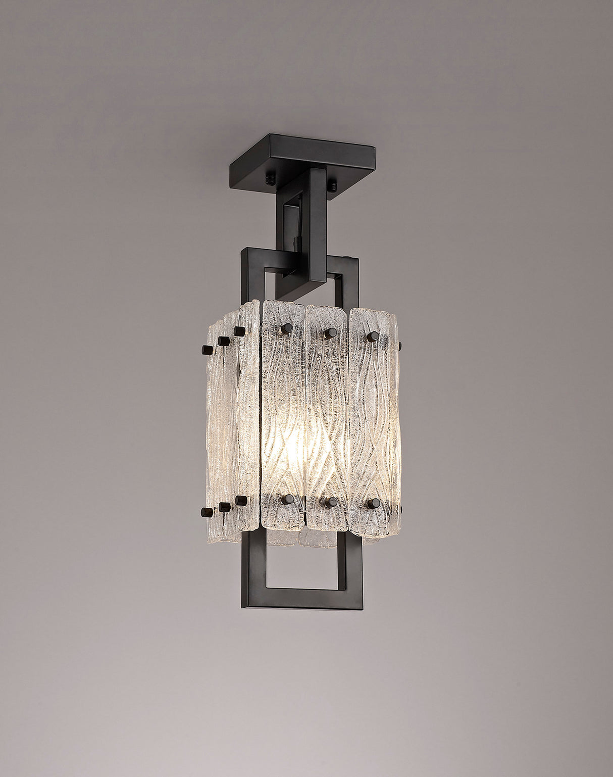 SAR3867 Sarin Small Square Pendant 1 Light in a Matt Black/Crystal Sand Artistic Finish