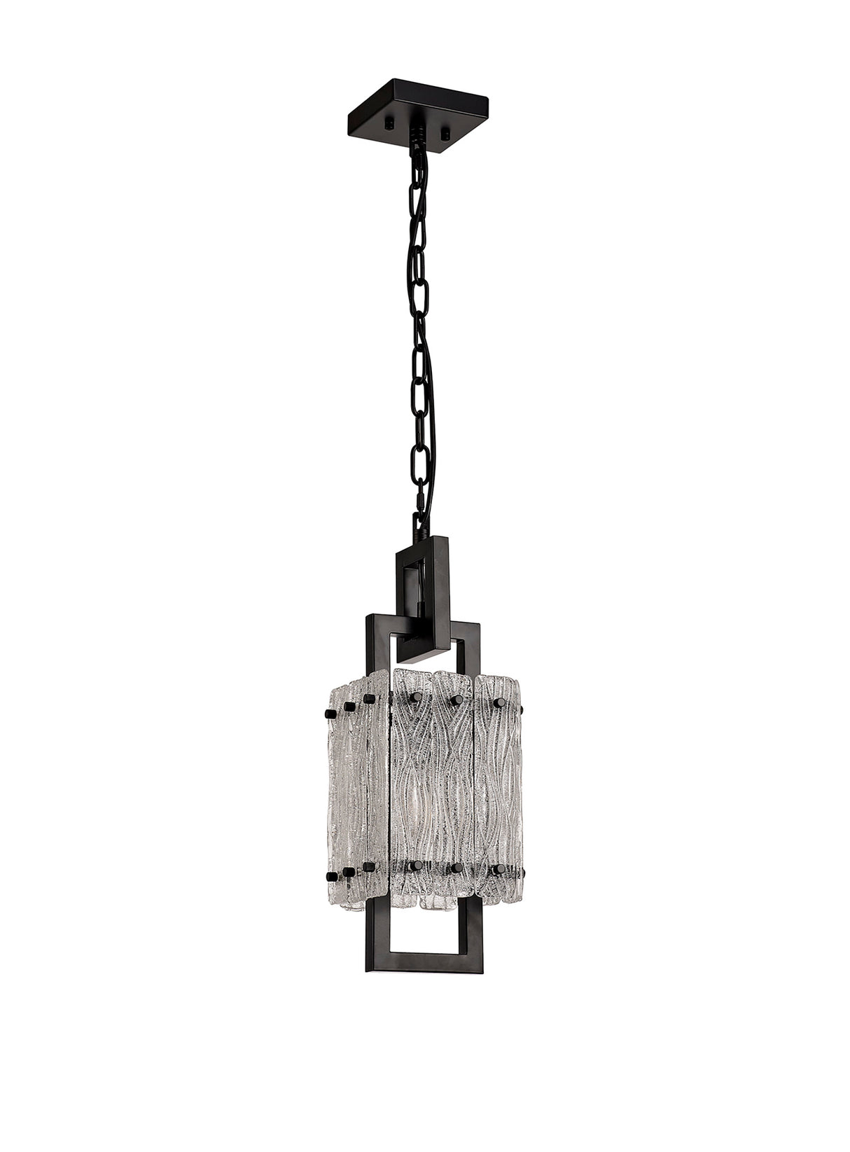 SAR3867 Sarin Small Square Pendant 1 Light in a Matt Black/Crystal Sand Artistic Finish