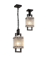 SAR3867 Sarin Small Square Pendant 1 Light in a Matt Black/Crystal Sand Artistic Finish