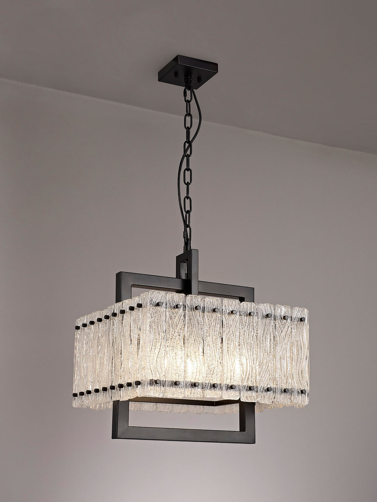 SAR4867 Sarin Large Square Pendant 5 Light in a Matt Black/Crystal Sand Artistic Finish