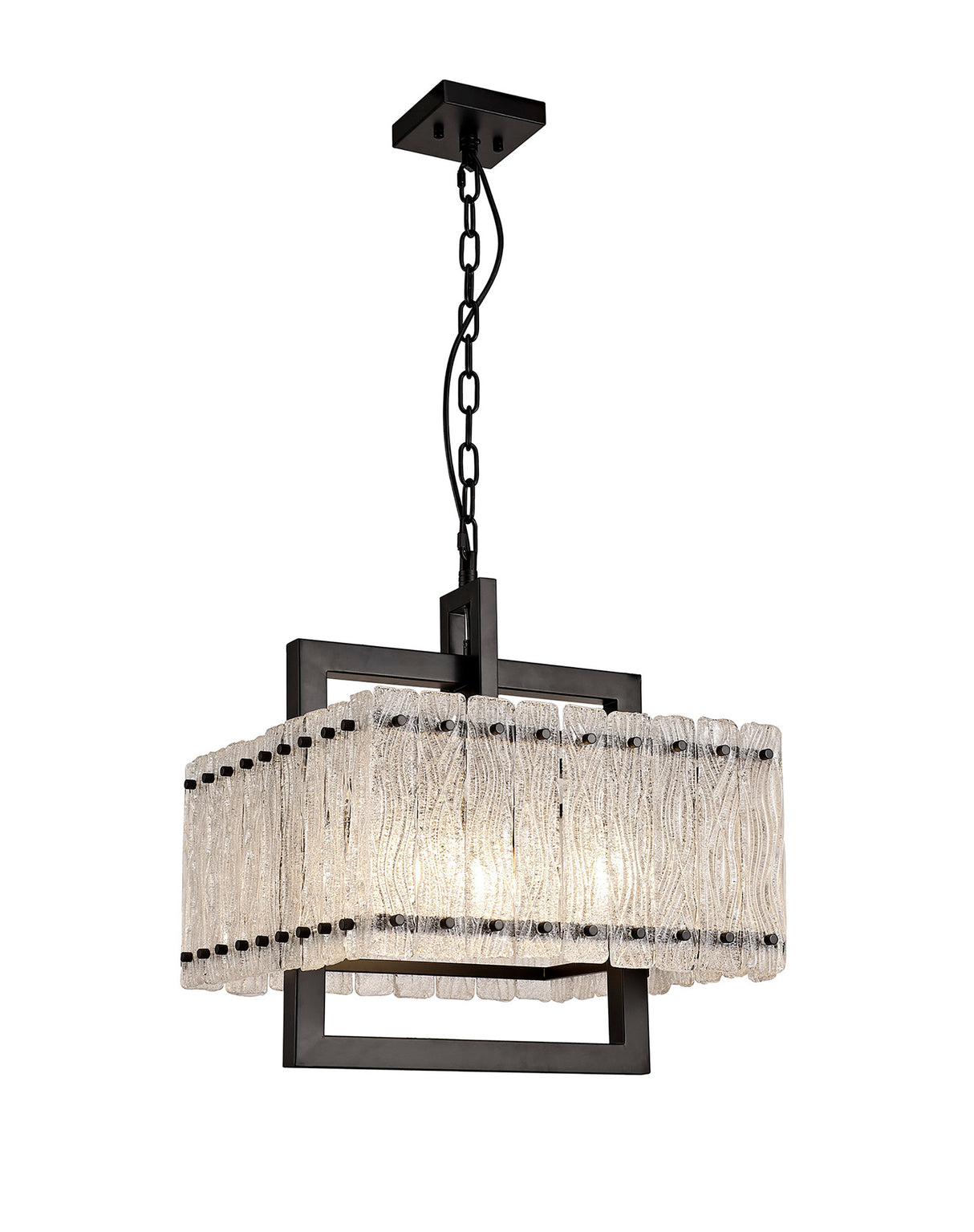 SAR4867 Sarin Large Square Pendant 5 Light in a Matt Black/Crystal Sand Artistic Finish