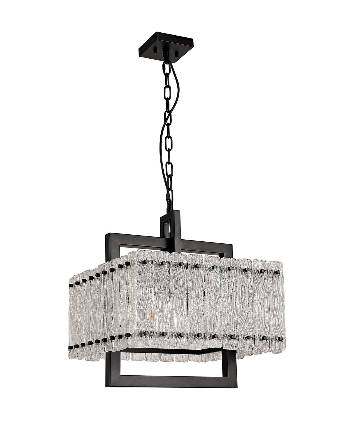 SAR4867 Sarin Large Square Pendant 5 Light in a Matt Black/Crystal Sand Artistic Finish