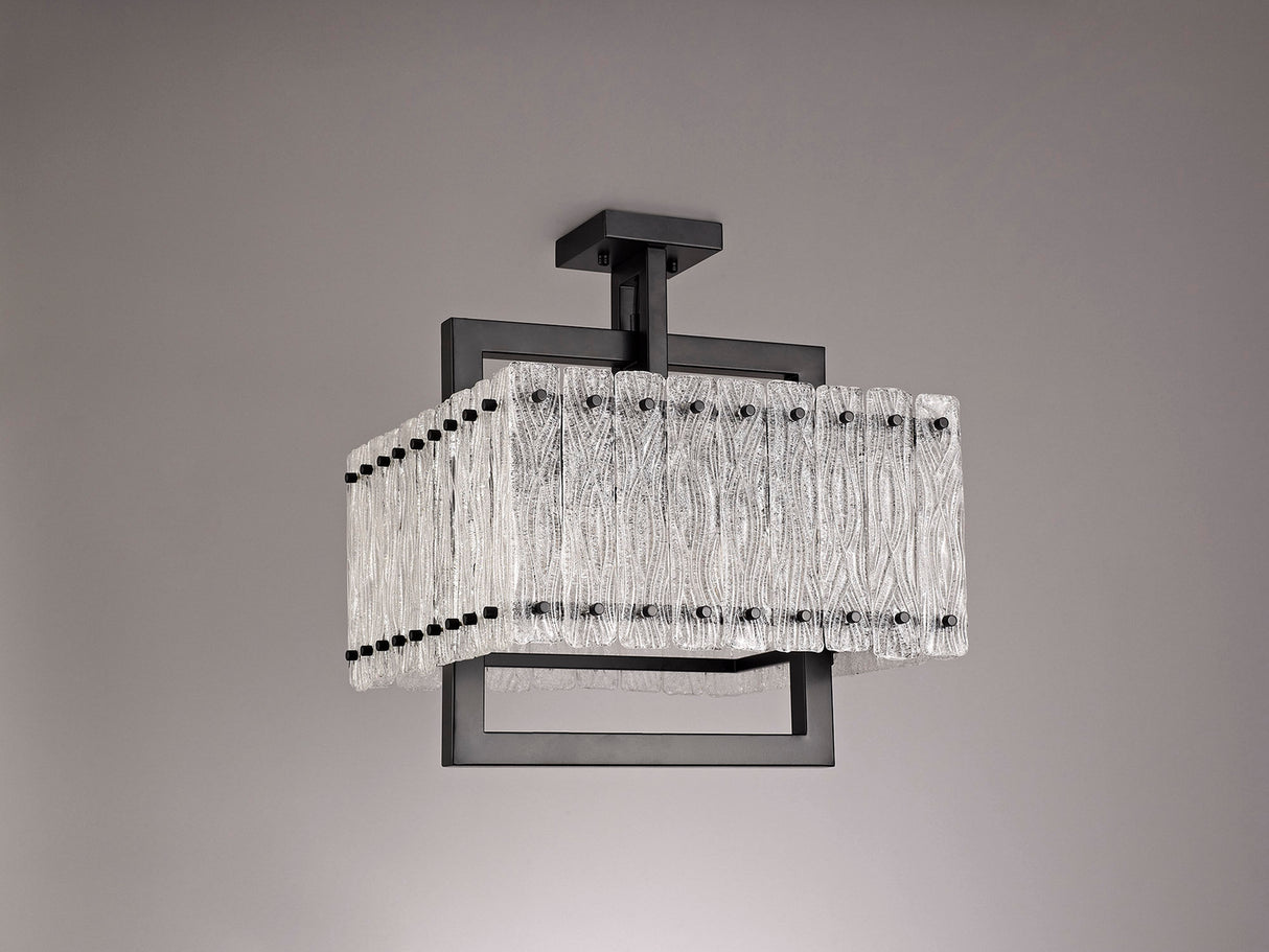 SAR4867 Sarin Large Square Pendant 5 Light in a Matt Black/Crystal Sand Artistic Finish