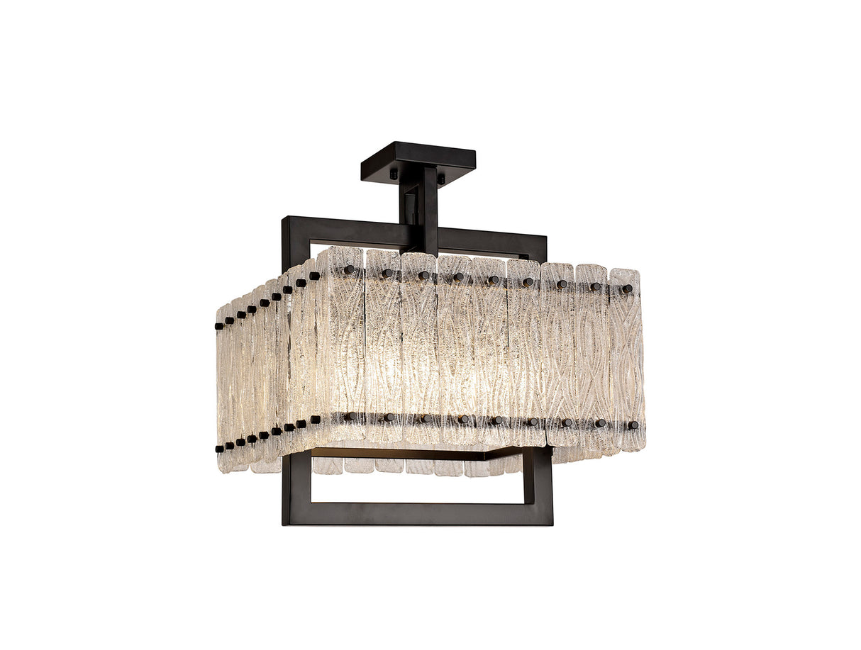 SAR4867 Sarin Large Square Pendant 5 Light in a Matt Black/Crystal Sand Artistic Finish