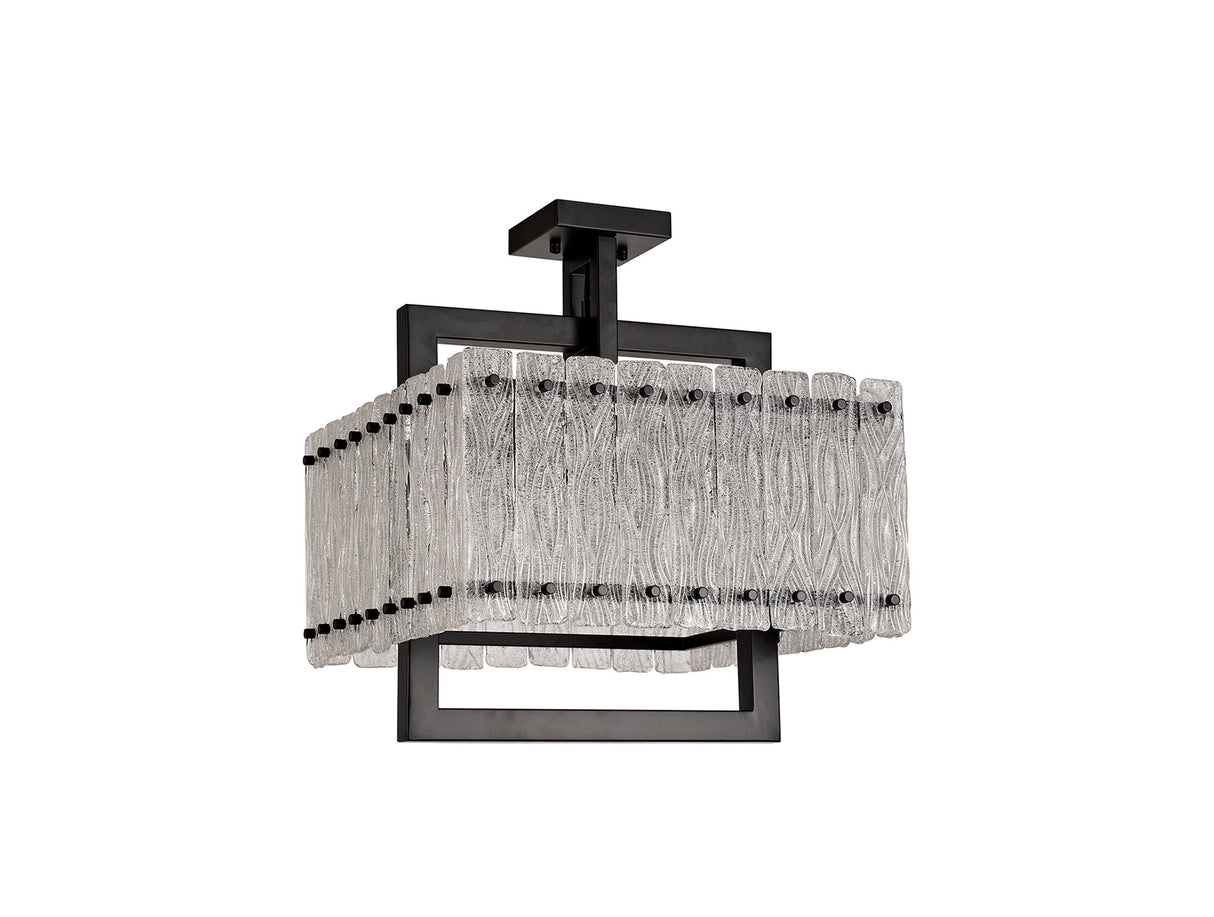 SAR4867 Sarin Large Square Pendant 5 Light in a Matt Black/Crystal Sand Artistic Finish