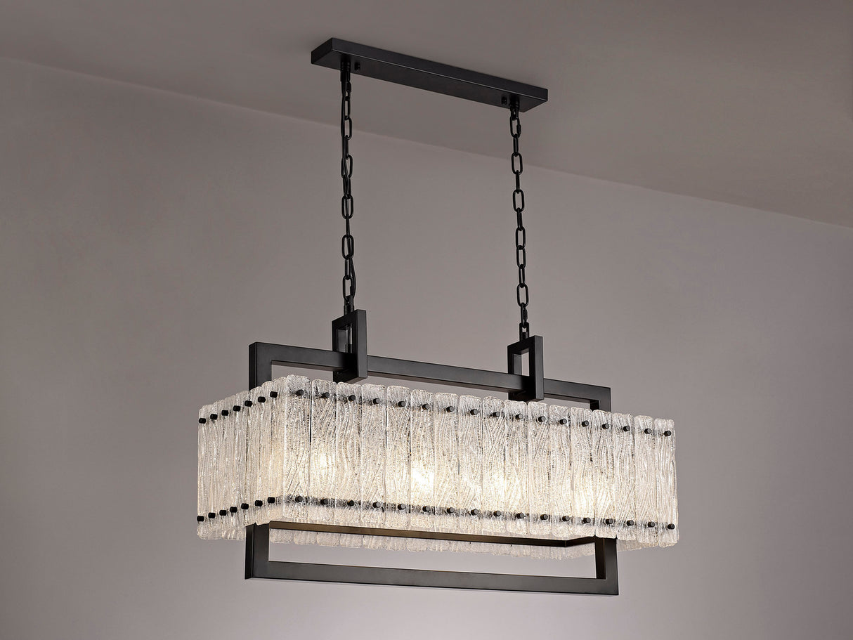 SAR5867 Sarin Medium Linear Pendant 8 Light (15.5kg) in a Matt Black/Crystal Sand Artistic Finish