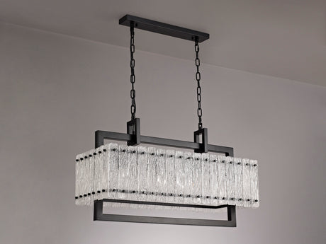 SAR5867 Sarin Medium Linear Pendant 8 Light (15.5kg) in a Matt Black/Crystal Sand Artistic Finish