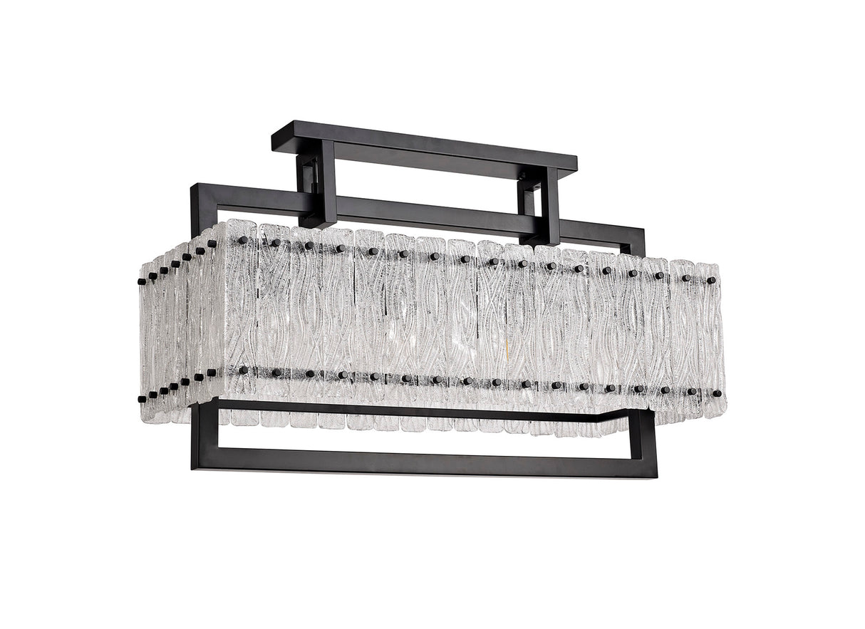 SAR5867 Sarin Medium Linear Pendant 8 Light (15.5kg) in a Matt Black/Crystal Sand Artistic Finish