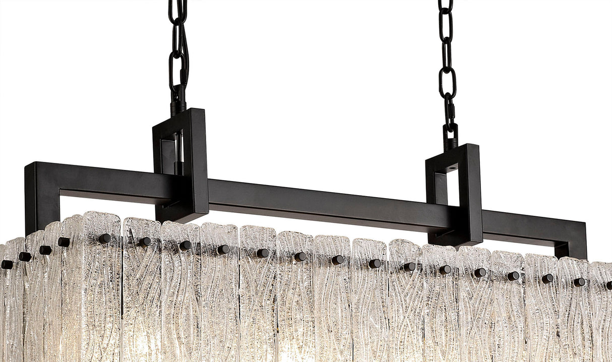 SAR5867 Sarin Medium Linear Pendant 8 Light (15.5kg) in a Matt Black/Crystal Sand Artistic Finish