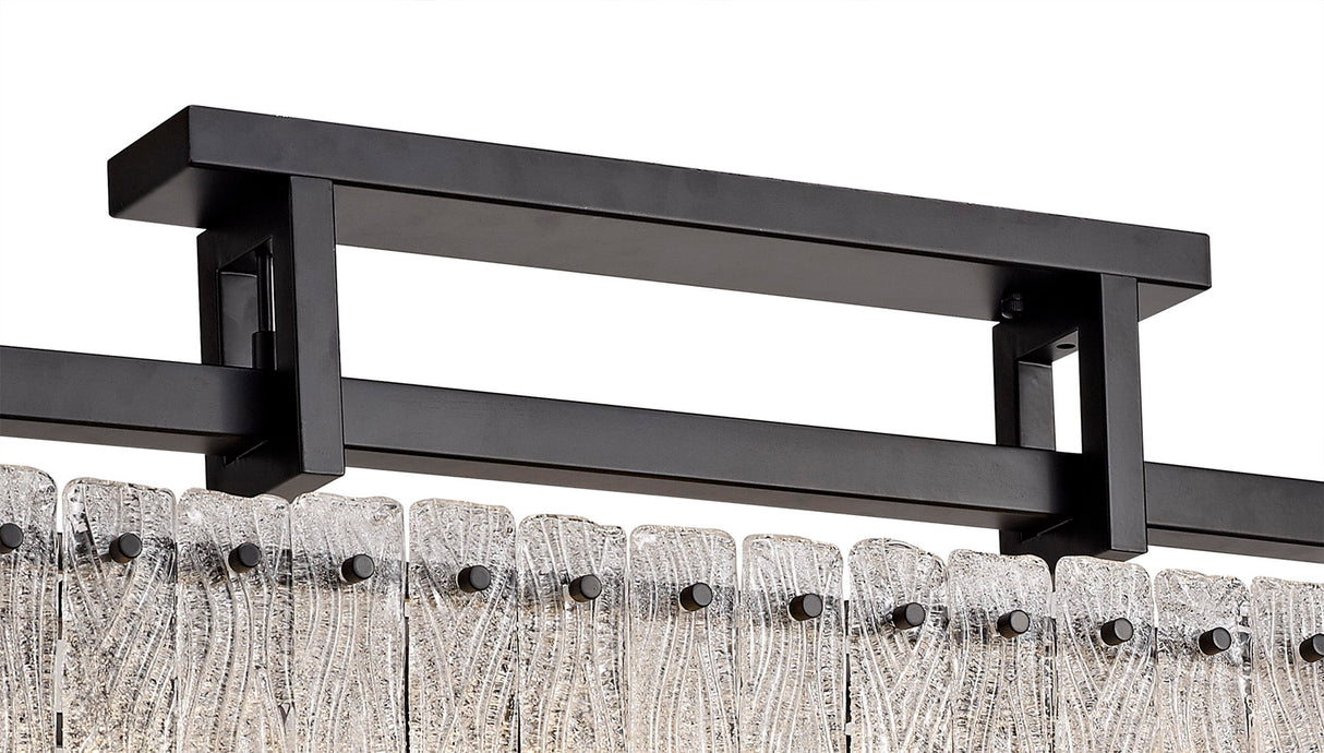 SAR5867 Sarin Medium Linear Pendant 8 Light (15.5kg) in a Matt Black/Crystal Sand Artistic Finish