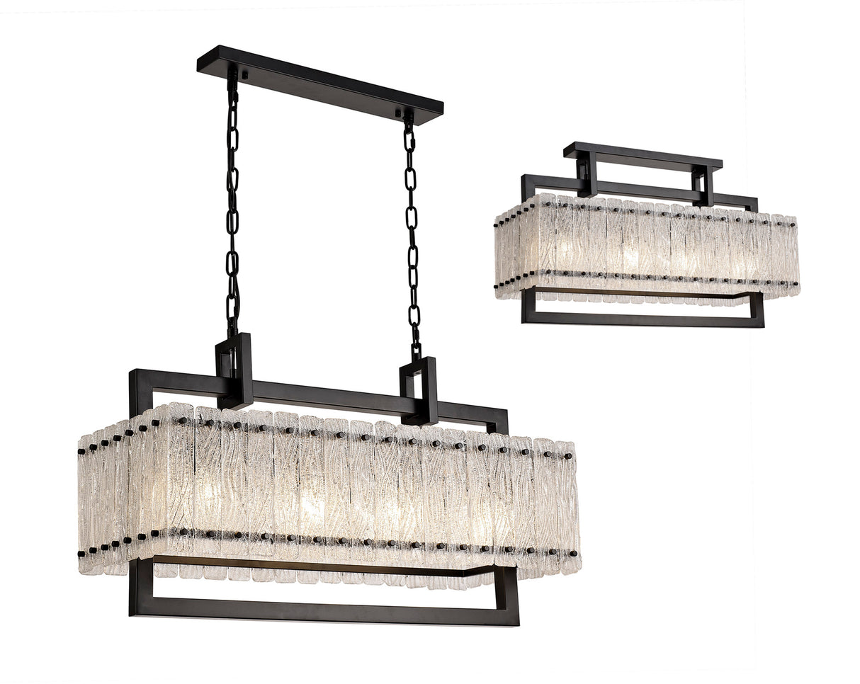 SAR5867 Sarin Medium Linear Pendant 8 Light (15.5kg) in a Matt Black/Crystal Sand Artistic Finish