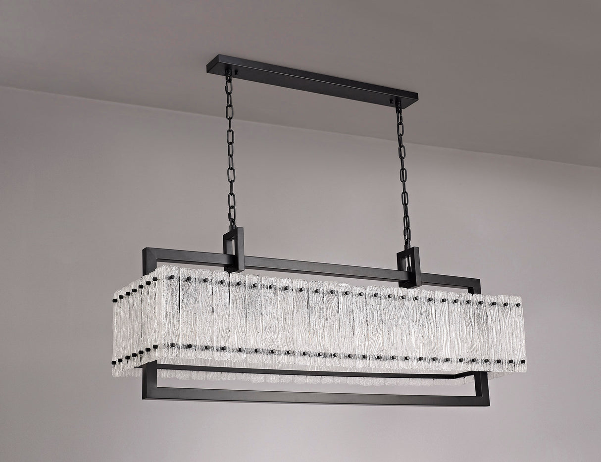 SAR6867 Sarin Large Linear Pendant 12 Light (20.2kg) in a Matt Black/Crystal Sand Artistic Finish