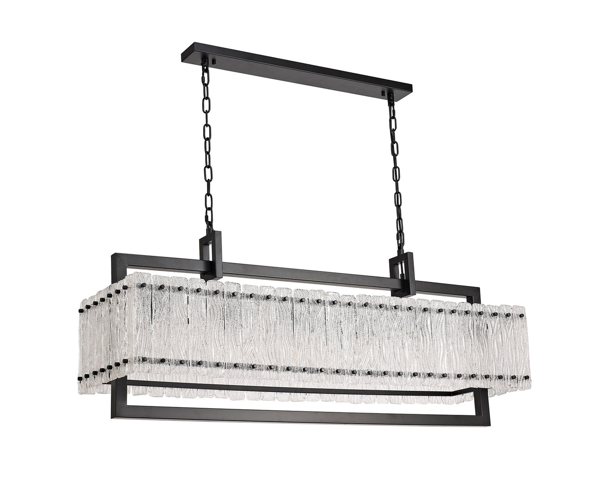 SAR6867 Sarin Large Linear Pendant 12 Light (20.2kg) in a Matt Black/Crystal Sand Artistic Finish