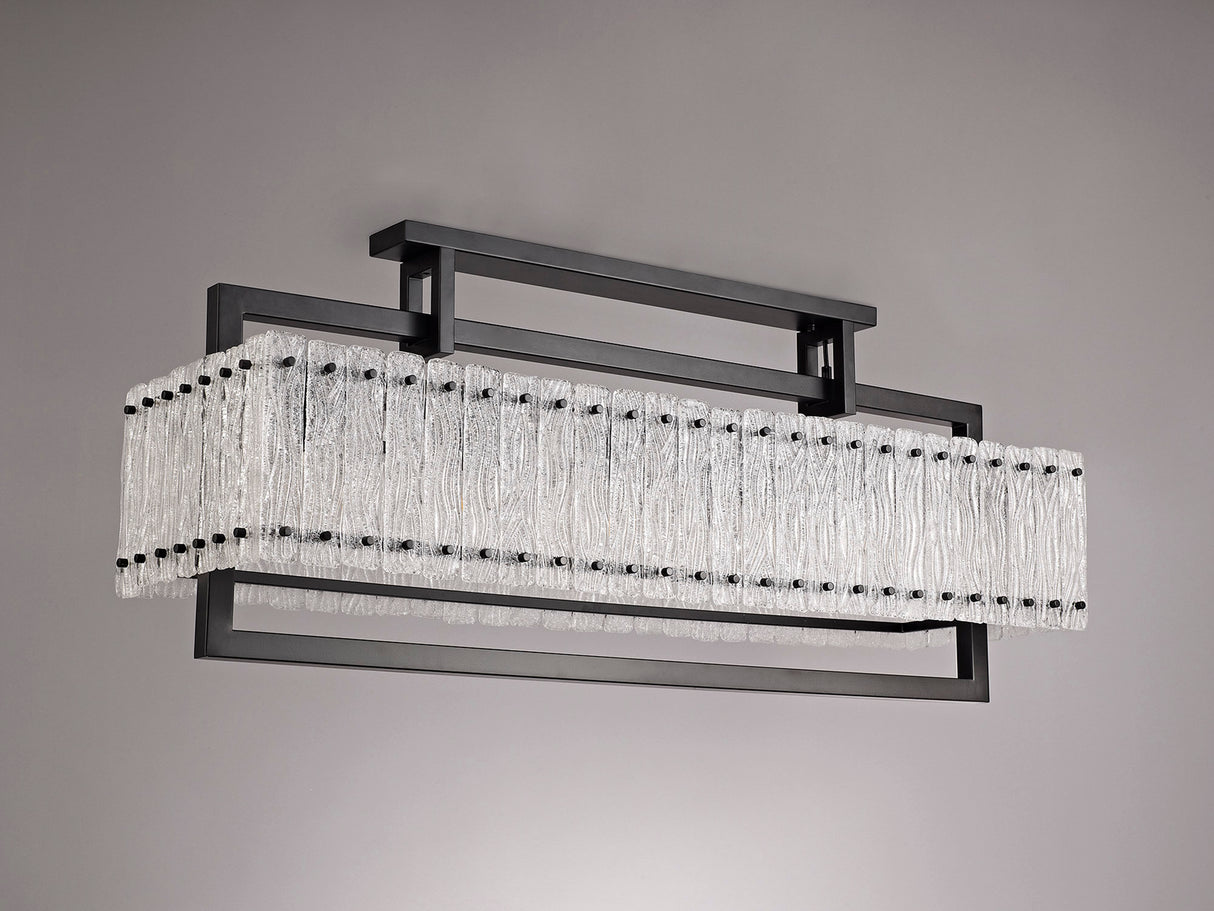 SAR6867 Sarin Large Linear Pendant 12 Light (20.2kg) in a Matt Black/Crystal Sand Artistic Finish