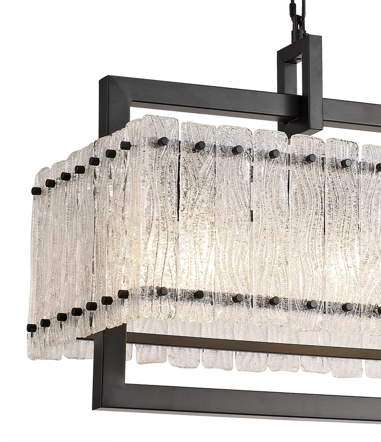 SAR6867 Sarin Large Linear Pendant 12 Light (20.2kg) in a Matt Black/Crystal Sand Artistic Finish