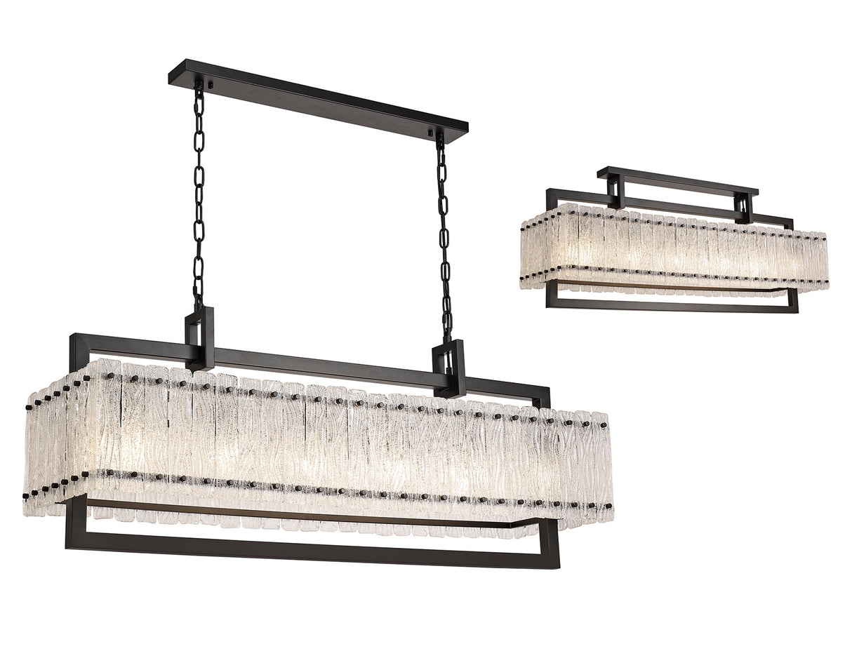 SAR6867 Sarin Large Linear Pendant 12 Light (20.2kg) in a Matt Black/Crystal Sand Artistic Finish